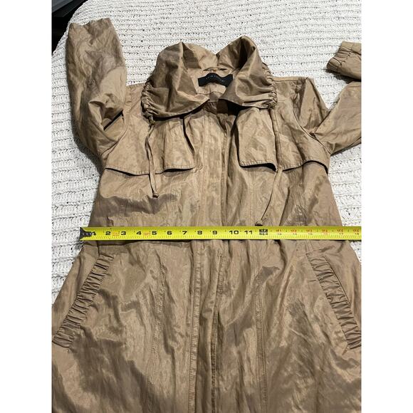 Elie Tahari Utility Parka Jacket Drawstring Hood Bottom Womens Sz 2 Metallic Tan - Picture 4 of 14
